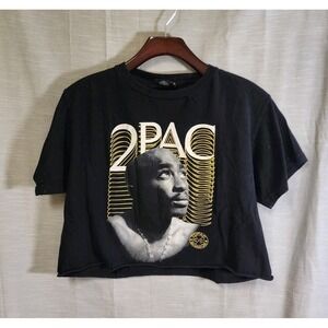 Vtg Women Tupac Shakur Cross Colours Crop Hip Hop Black Graphic T Shirt Size M